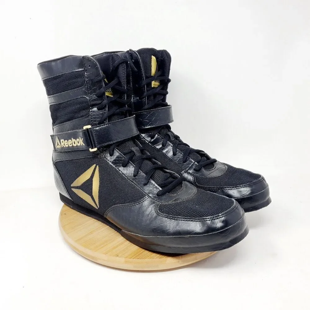 Reebok Boxing Boots Mens 11.5 Buck Black Gold Lace Up‎ Training Athletic Shoes